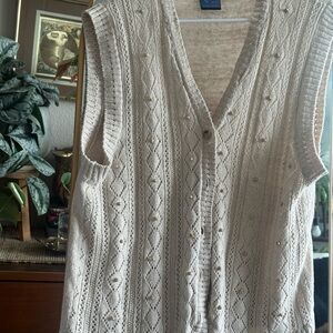 Jantzen Cream V-Neck Sweater with Cable Knit Design